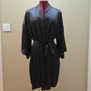 Black Satin Robe with crystal trimmed sleeves